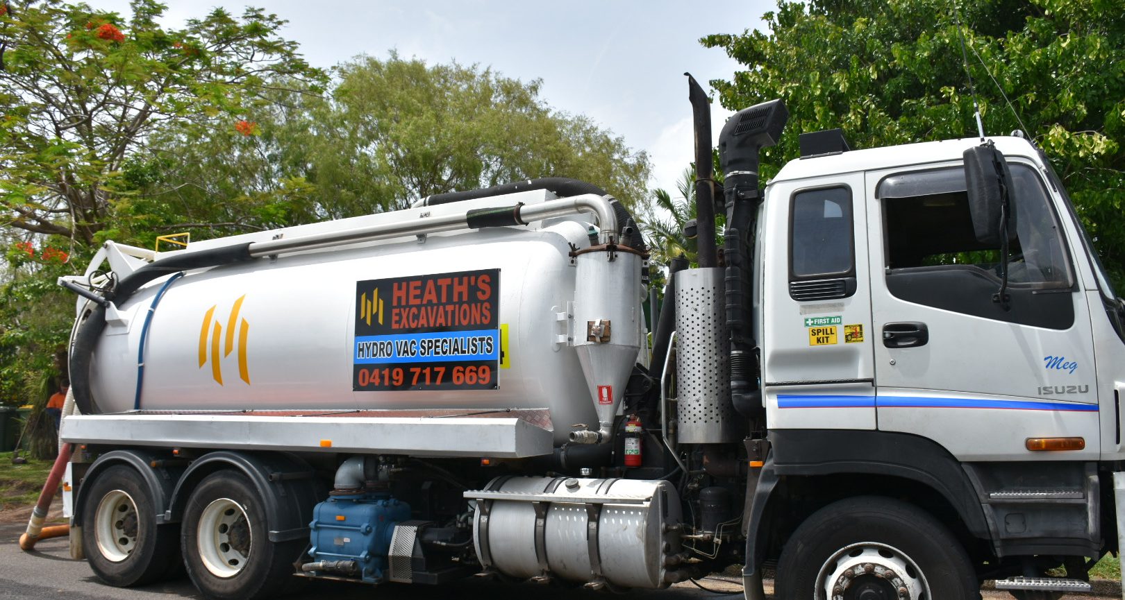 Heath's hydro-vac vacuum excavation truck operating on site